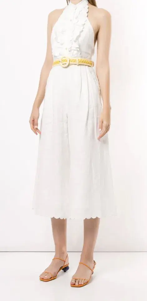 Zimmermann Amelie Frill Cropped Ruffled Linen Jumpsuit White Size 1 / AU 10 - Image 4