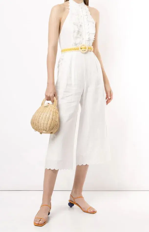 Zimmermann Amelie Frill Cropped Ruffled Linen Jumpsuit White Size 1 / AU 10 - Image 3