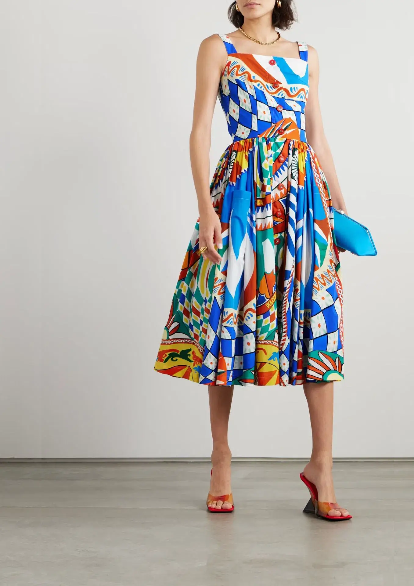 Dolce & Gabbana Carretto Card Psychedelic Sleeveless Midi Dress Multi Size EU 44 / AU 12 - Image 1