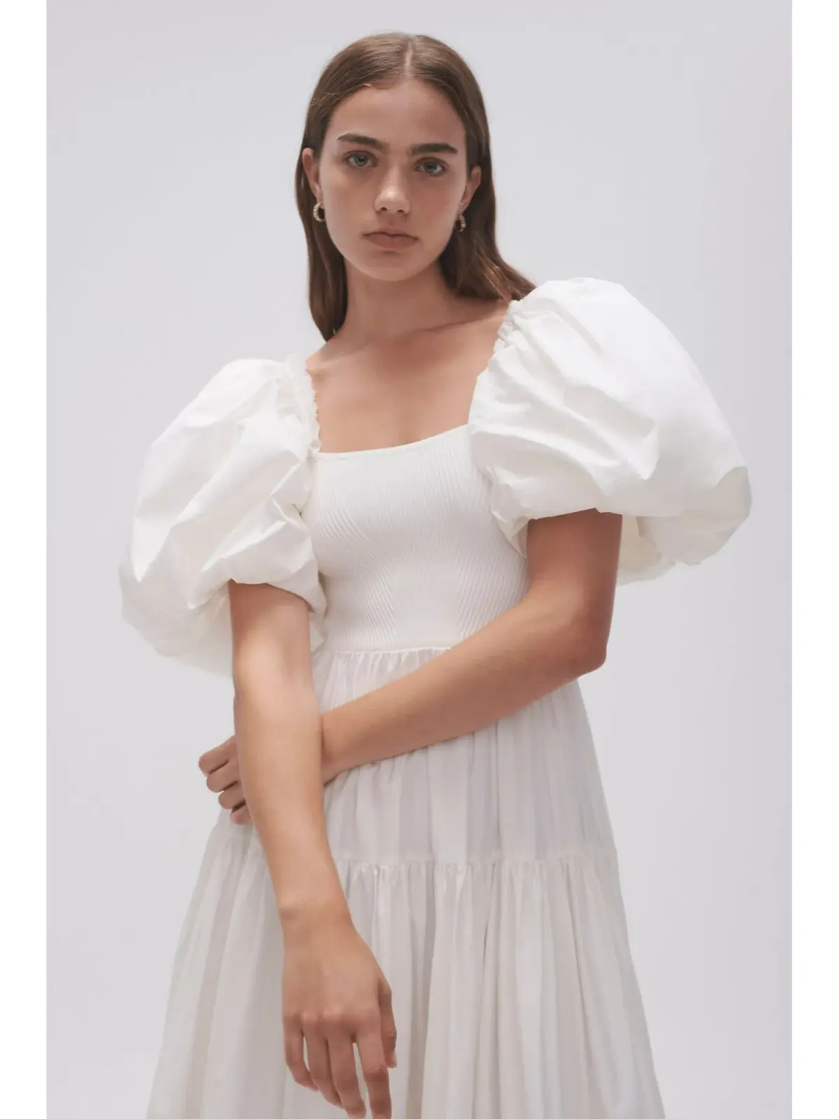 Aje Casa Puff Sleeve Midi Dress in Ivory Size AU 8 - Image 3