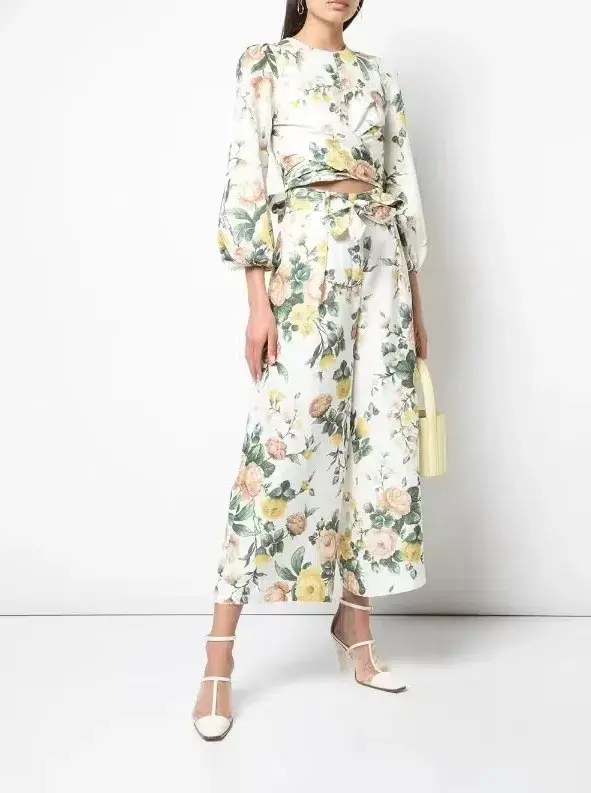 Zimmermann Zippy Wrap Bodice & Crop Flare Set Floral Size 1 / AU 10 - Image 1