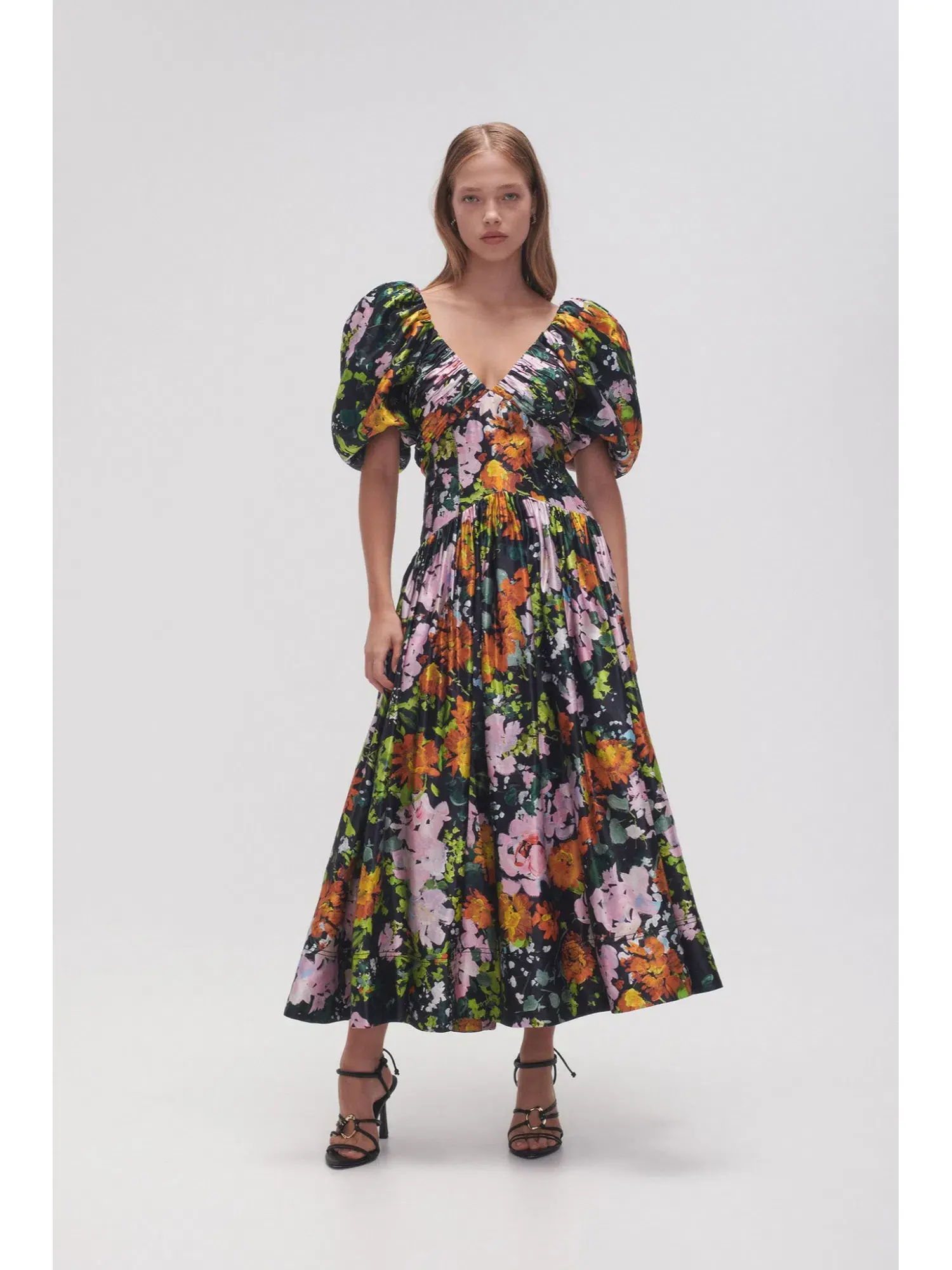 Aje Gabrielle Plunge Midi Dress Midnight Floral Size AU 8  - Image 1