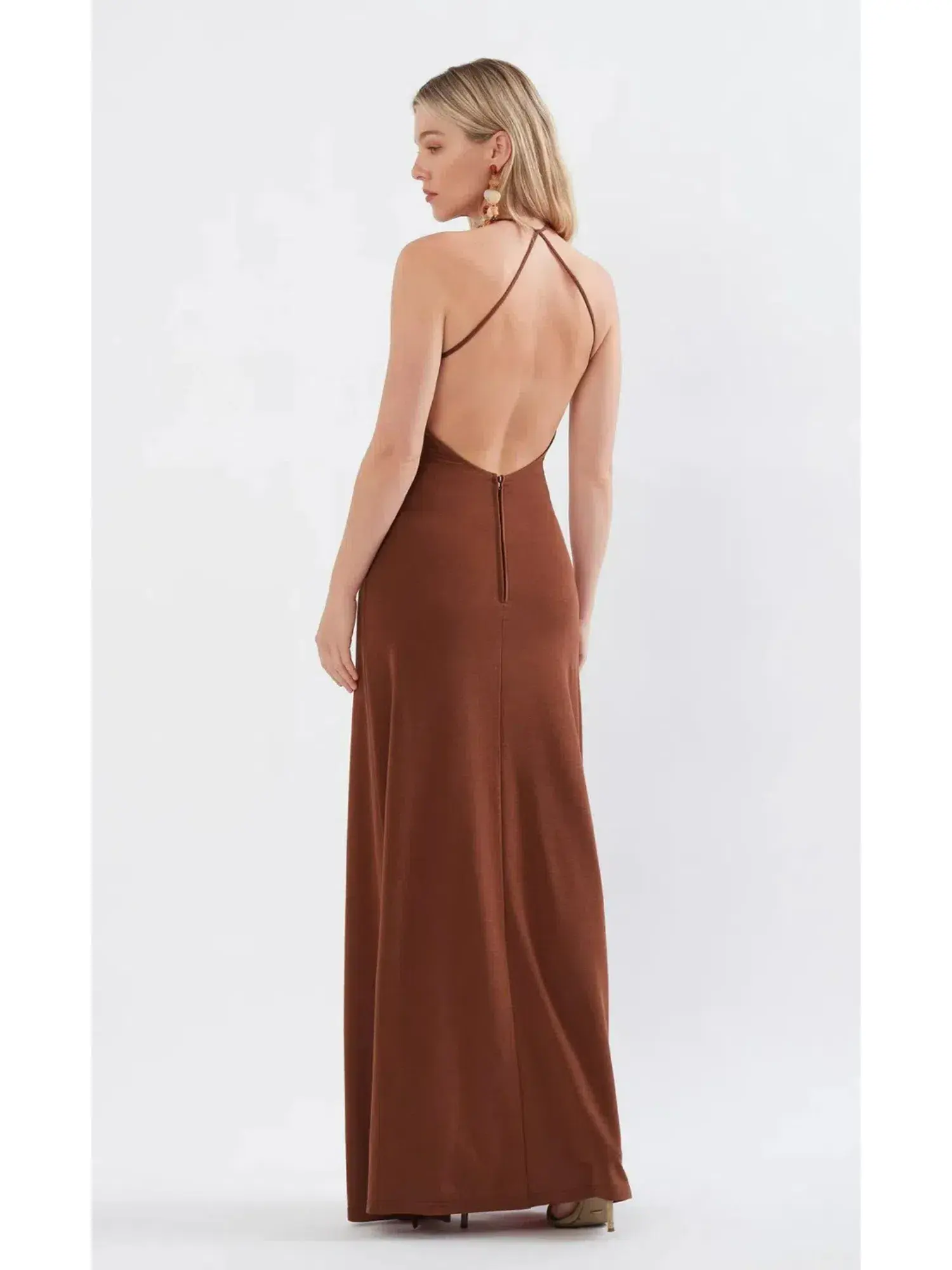 Sonya Moda Knitted Keyhole Dress In Spice Brown Size AU 8 - Image 2