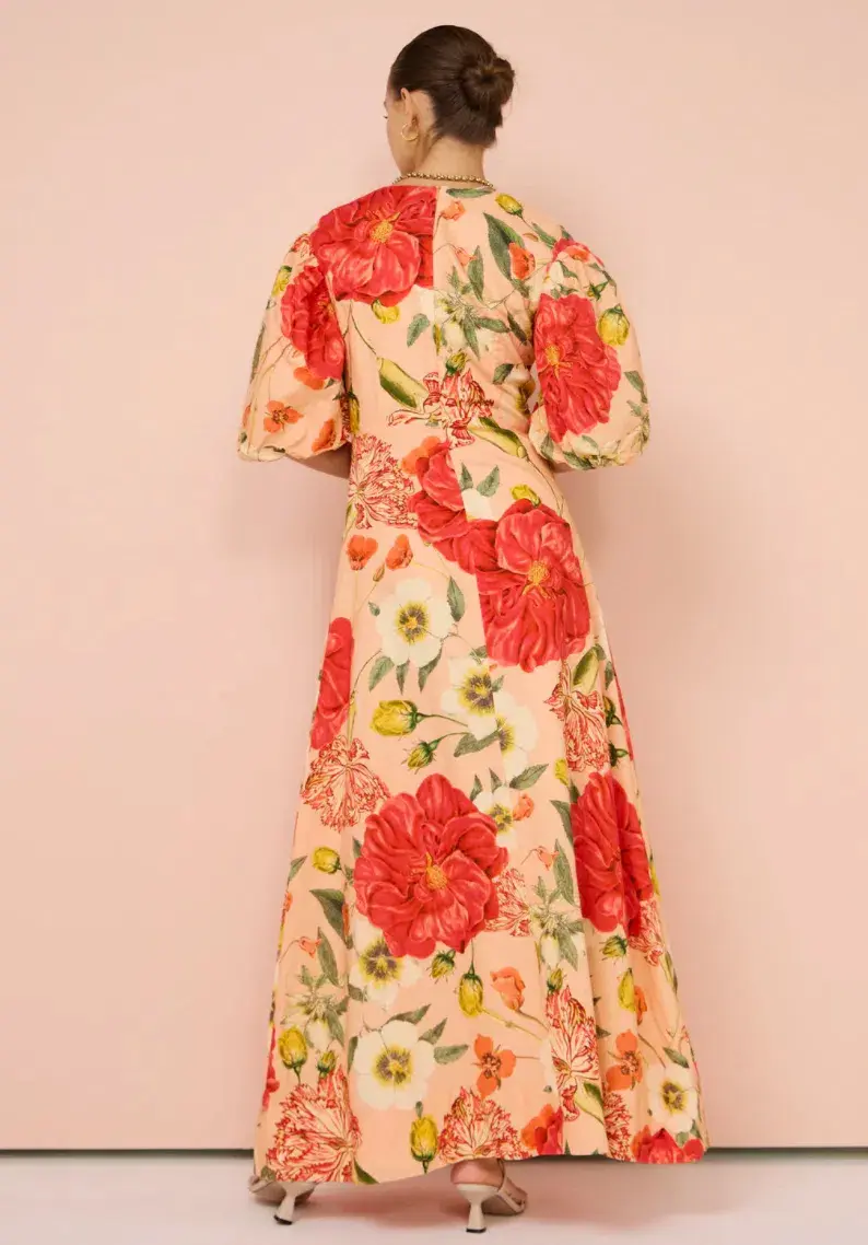 By Nicola Bolero Maxi Gathered Neckline Dress In Raspberry Punch Floral Size AU 8 - Image 4