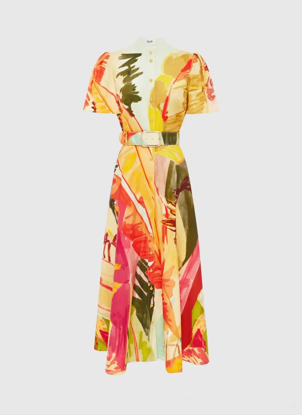 Leo Lin Bianca Short Sleeve Midi Dress Rainforest Print Size AU 12  - Image 1