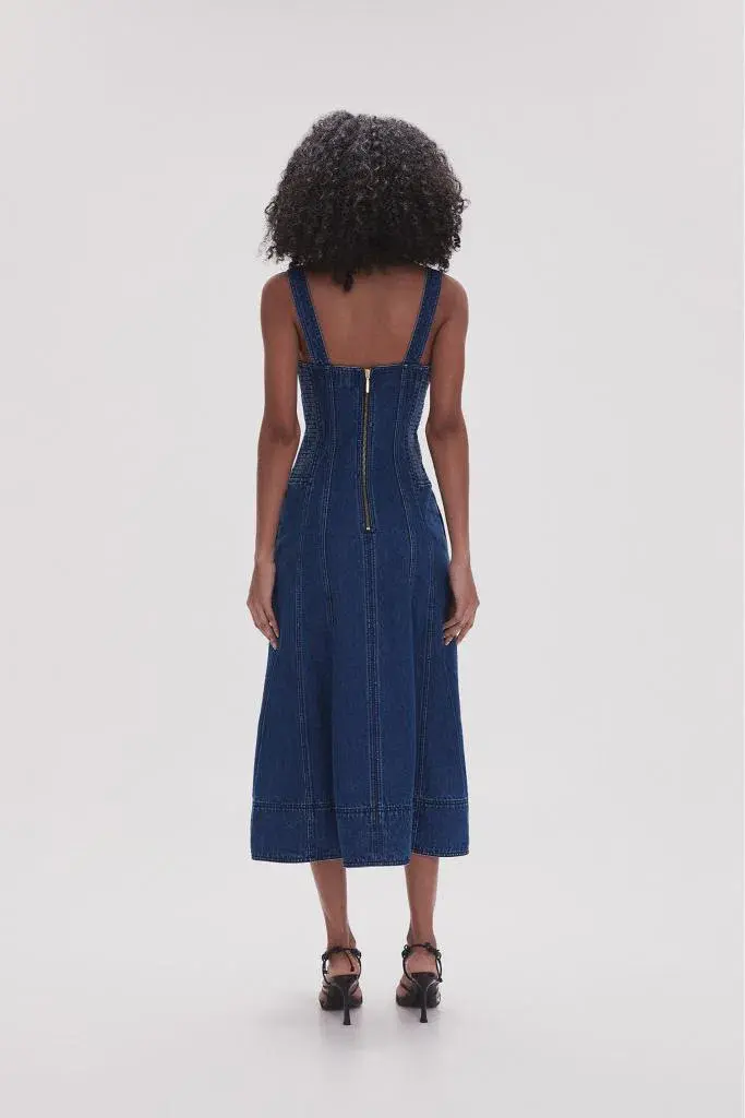 Aje May Denim Mini Dress in Dark Indigo Size AU 6  for rent on The Volte - main image