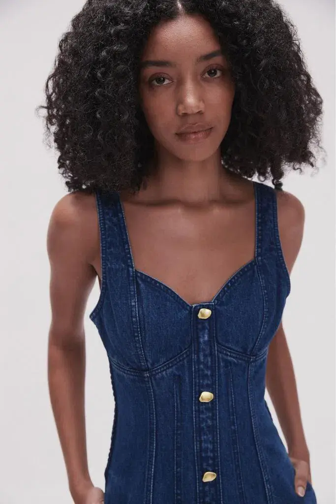 Aje May Denim Mini Dress in Dark Indigo Size AU 6  - Image 2
