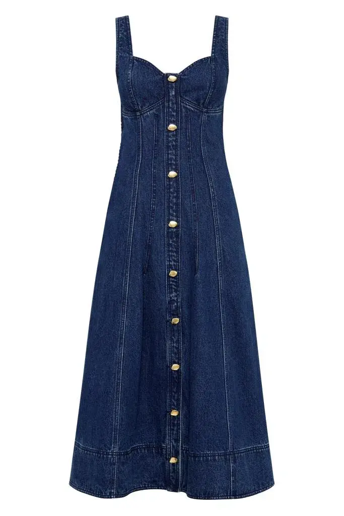 Aje May Denim Mini Dress in Dark Indigo Size AU 6  - Image 4