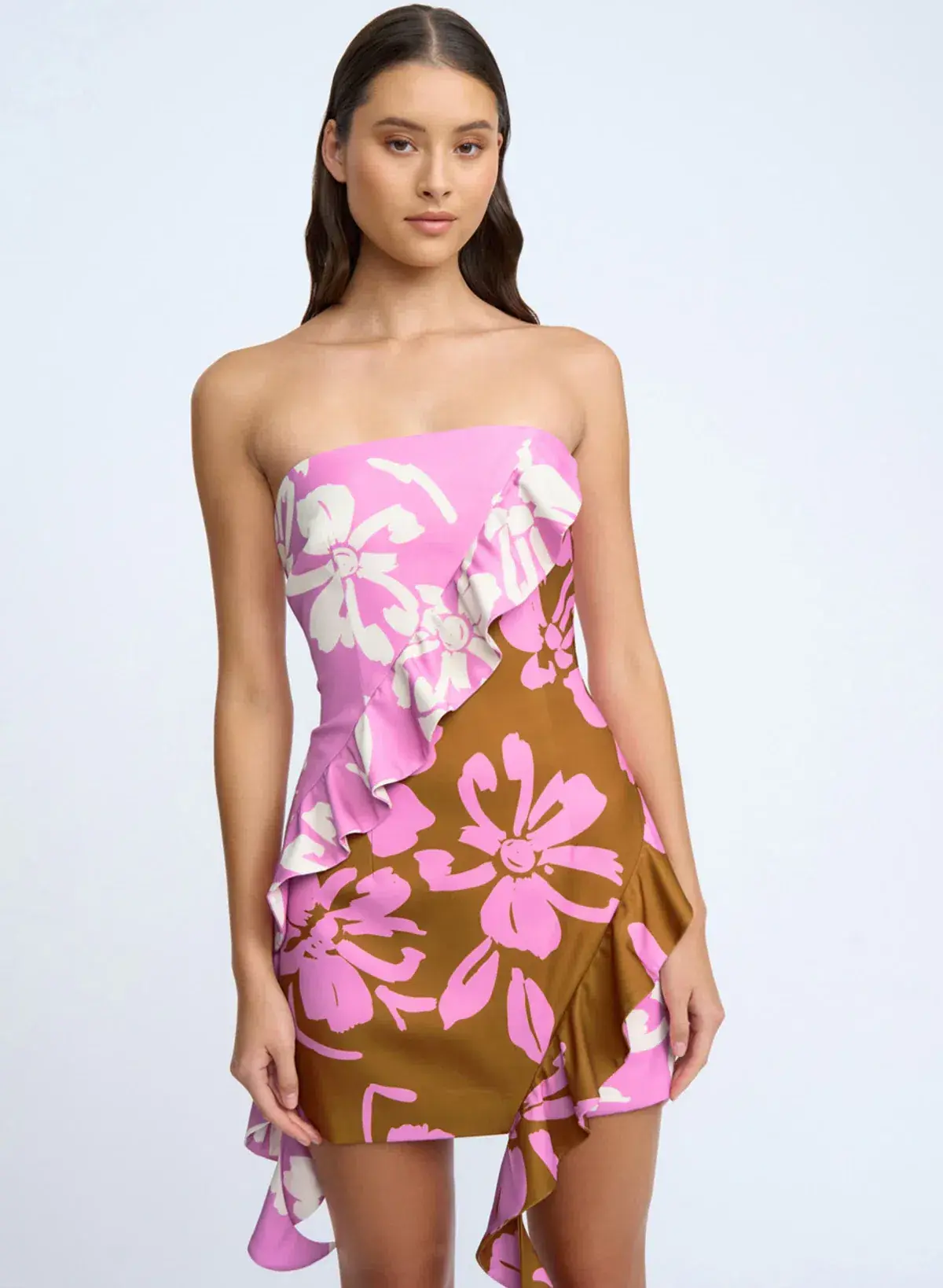 By Johnny Cadence Frill Mini Dress Pink Clay Ivory Size AU 12 - Image 5