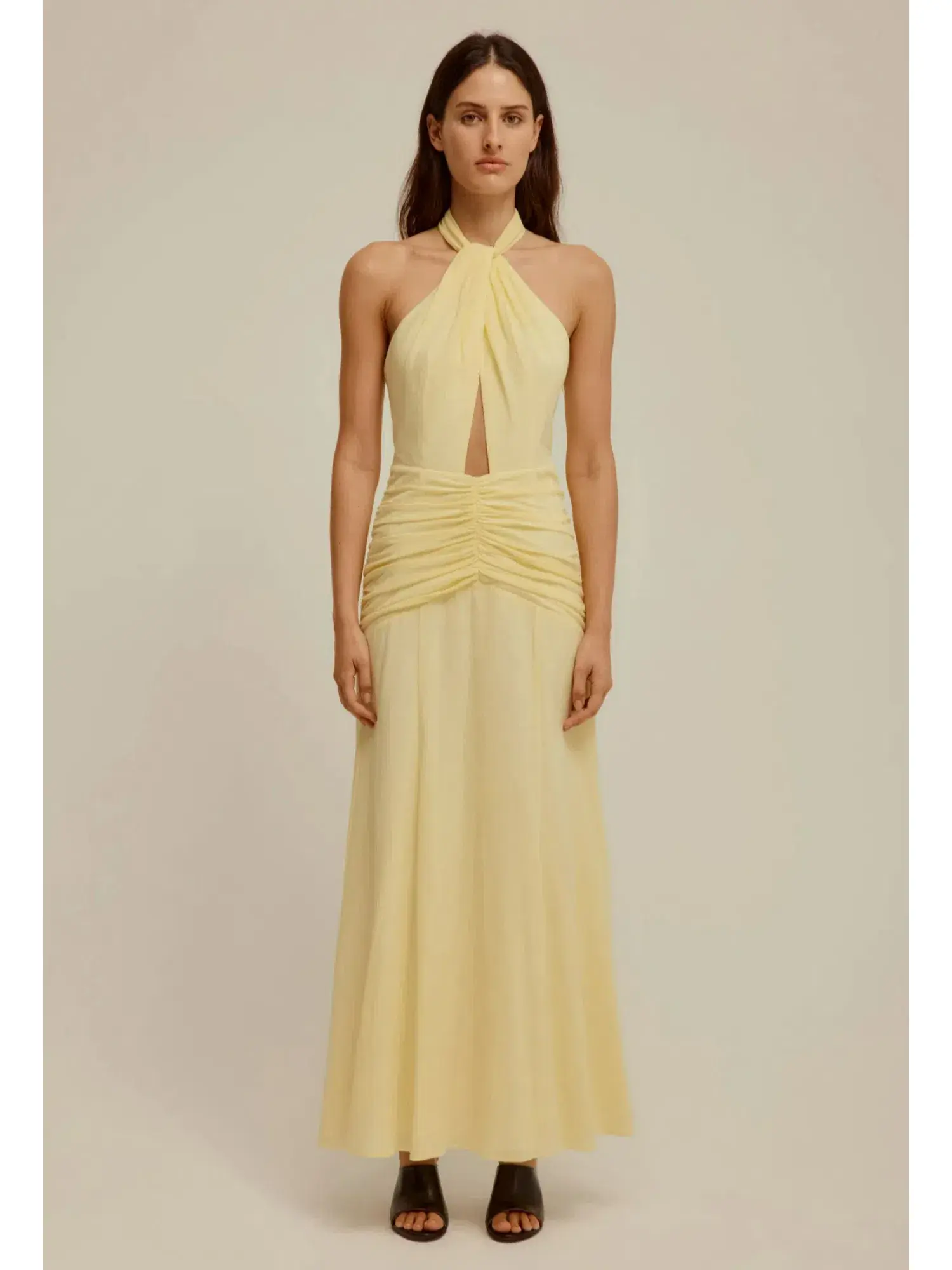 Venroy Halter Neck Cut Out Dress in Yellow Size AU 6 - Image 1