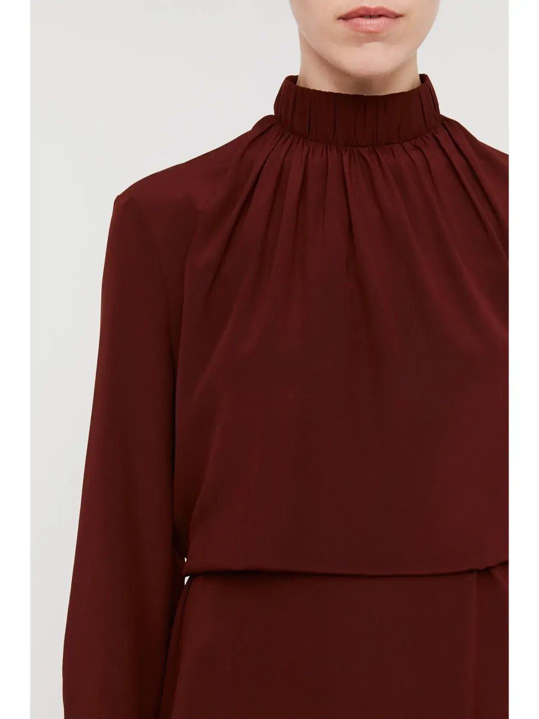 Scanlan Theodore Silk Gather Neck Dress in Burgundy Size AU 6 for rent on The Volte - main image
