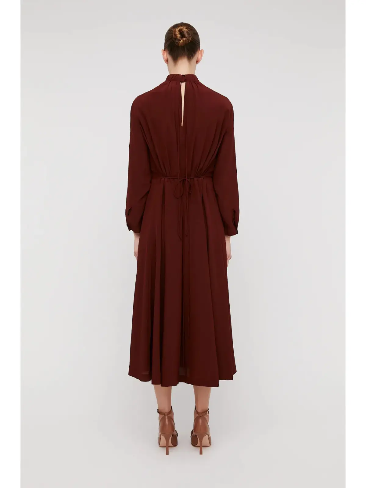 Scanlan Theodore Silk Gather Neck Dress in Burgundy Size AU 6 - Image 2