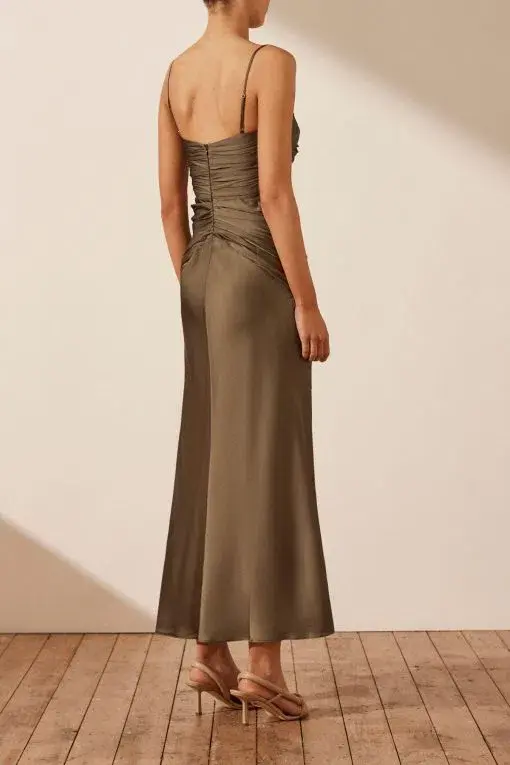 Shona Joy Luxe Ruched Bodice Midi Dress in Pine Size 10 - Image 3