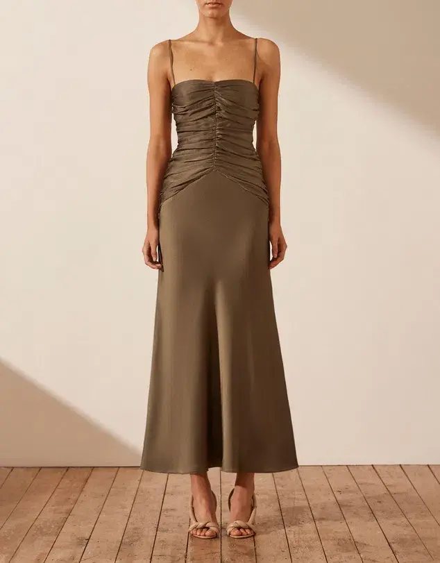 Shona Joy Luxe Ruched Bodice Midi Dress in Pine Size 10 - Image 1