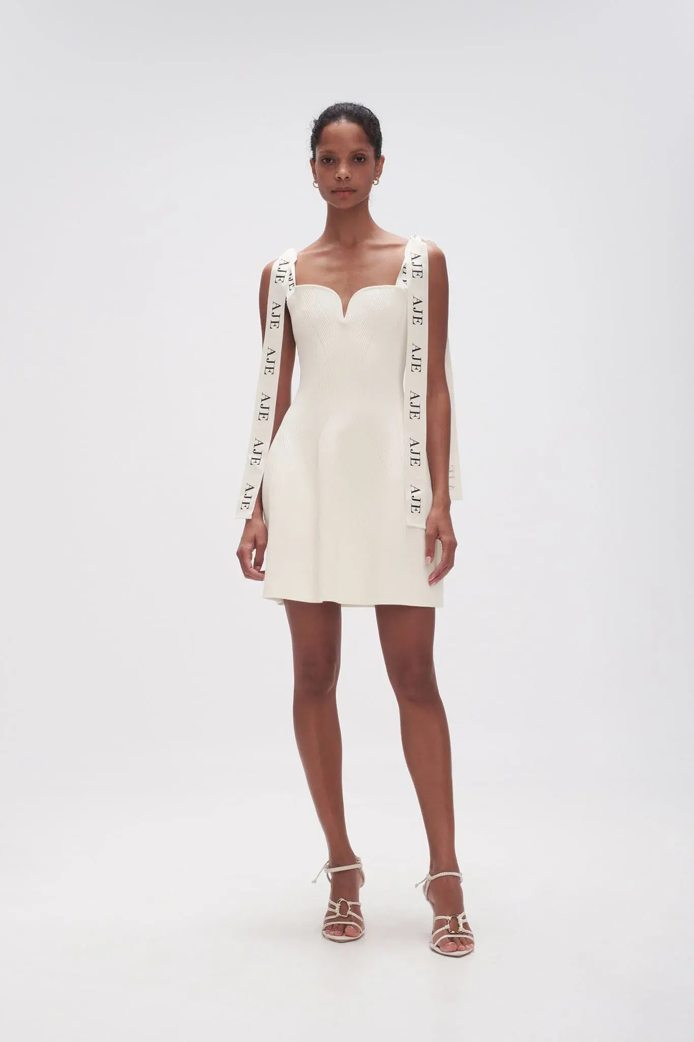 Aje Amber Knit Tie Shoulder Mini Dress Ivory Size M / AU 10 - Image 1