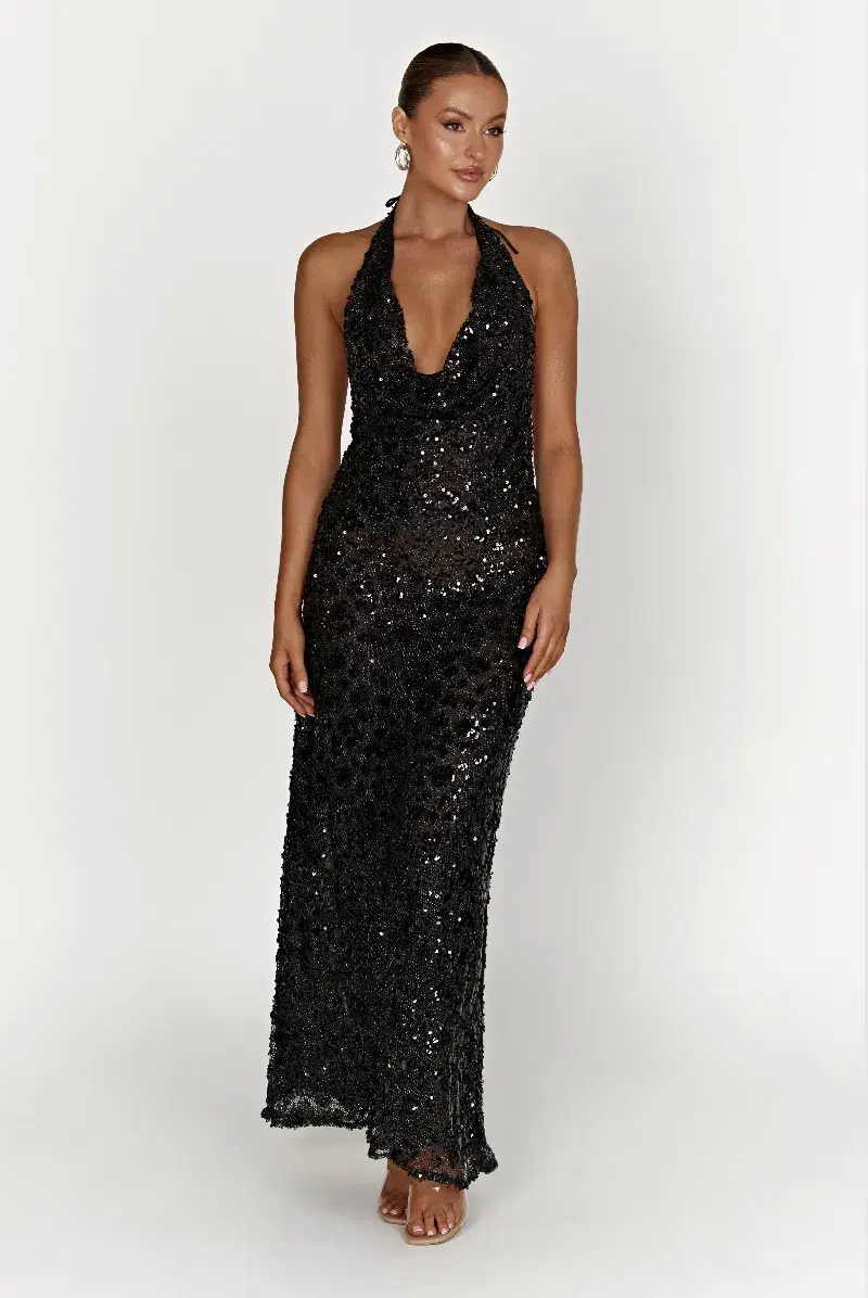 Meshki Nicola Maxi Dress Black Sequin Size S / AU 8 - Image 1