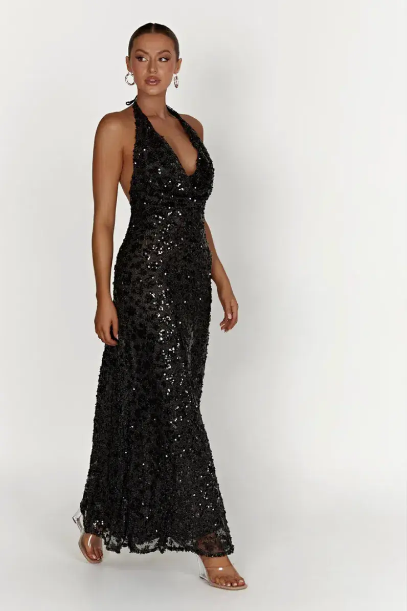 Meshki Nicola Maxi Dress Black Sequin Size S / AU 8 - Image 2