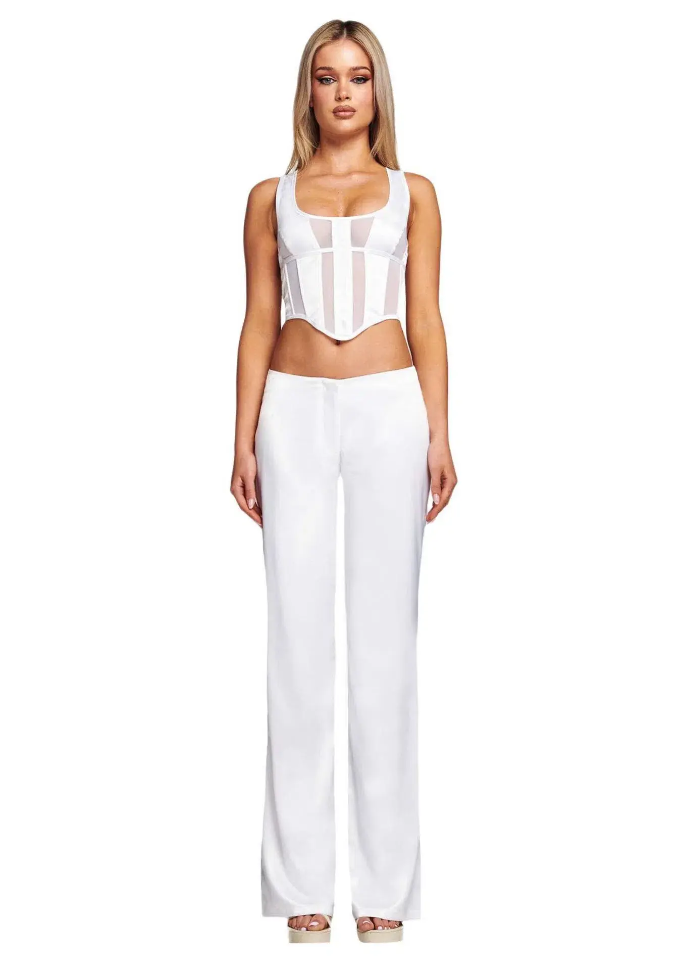 I.AM.GIA Lucina Mesh Satin Top Size M/AU 10 and Pants Size L/AU 12 Set White  - Image 1