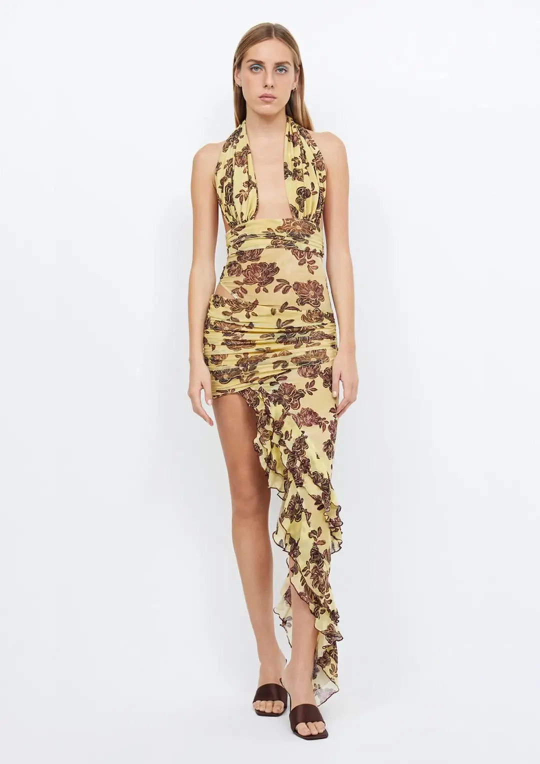 Bec & Bridge Malibu Bay Halter Midi Dress Citrus Plum Floral Size 8 for rent on The Volte - main image