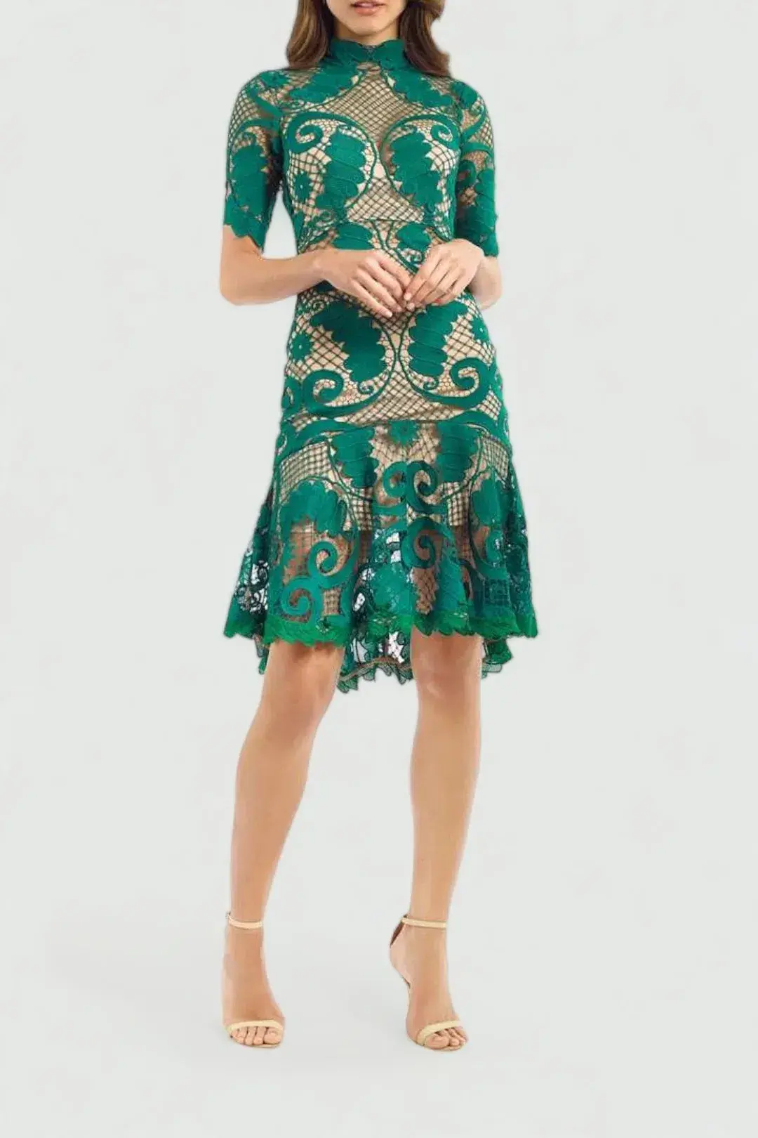 Thurley Babylon Lace Dress in Emerald Size 6 for rent on The Volte - main image