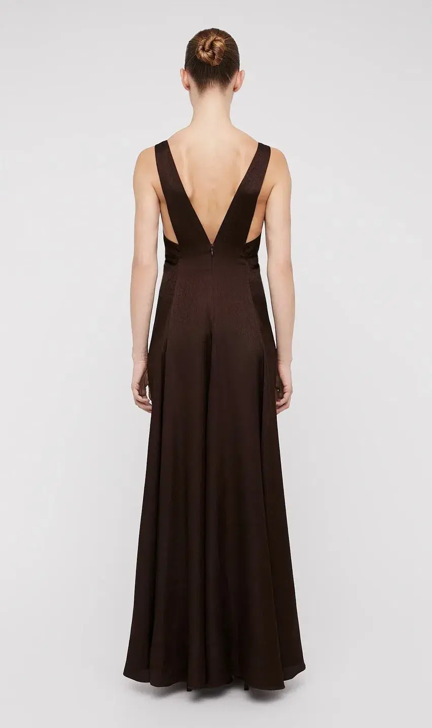 Scanlan Theodore Silk Jacquard Gown Chocolate Brown Size 12  - Image 3
