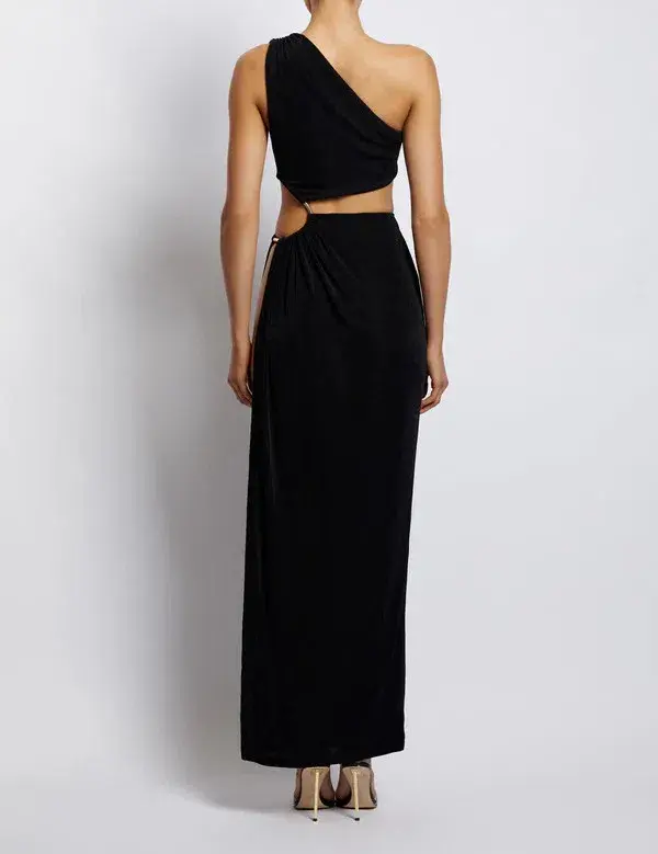 Meshki Paige Ruched Side Cut Out Maxi Dress in Black Size S / AU 8  for rent on The Volte - main image