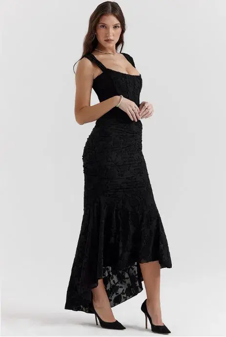 House of CB Cesca Corset Ruched Maxi Dress in Black Floral Size M / AU 10 - Image 2