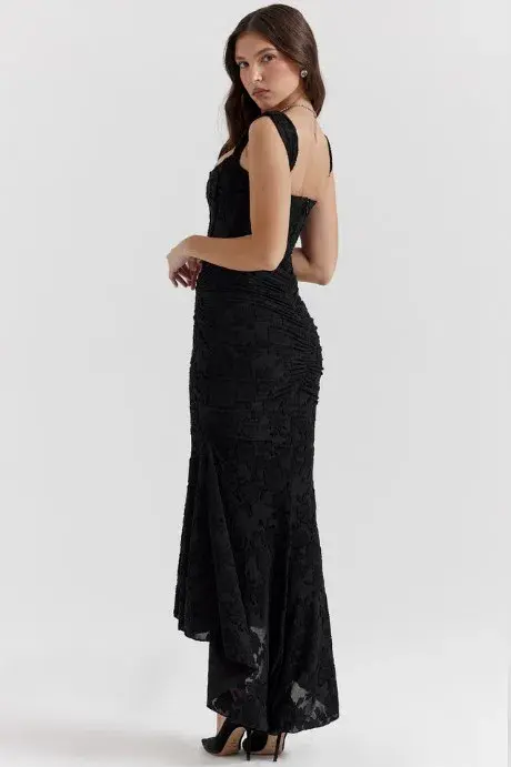 House of CB Cesca Corset Ruched Maxi Dress in Black Floral Size M / AU 10 - Image 3