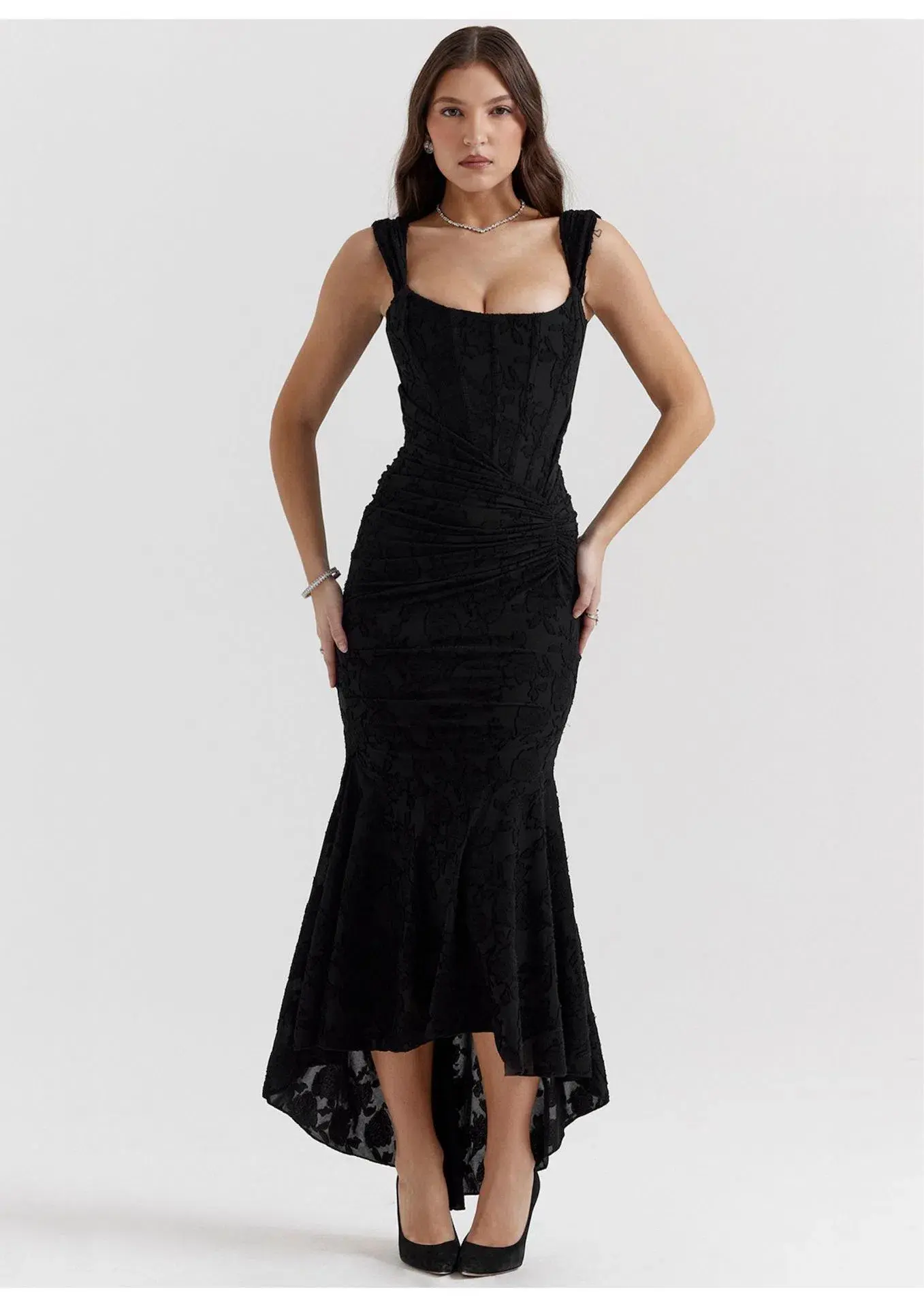 House of CB Cesca Corset Ruched Maxi Dress in Black Floral Size M / AU 10 - Image 1