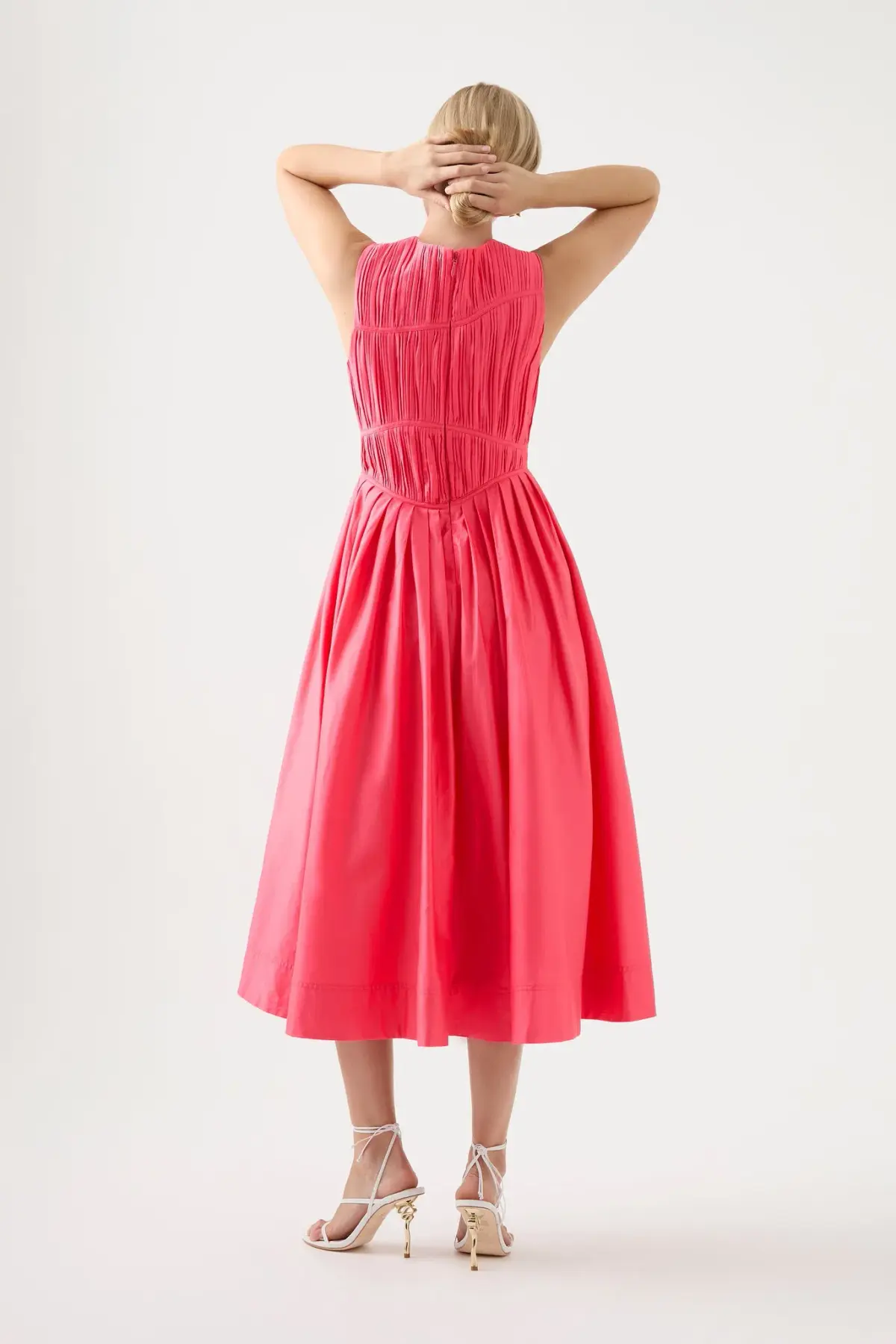 Aje Nya Gathered Midi Dress Rouge Pink Size 12 - Image 3