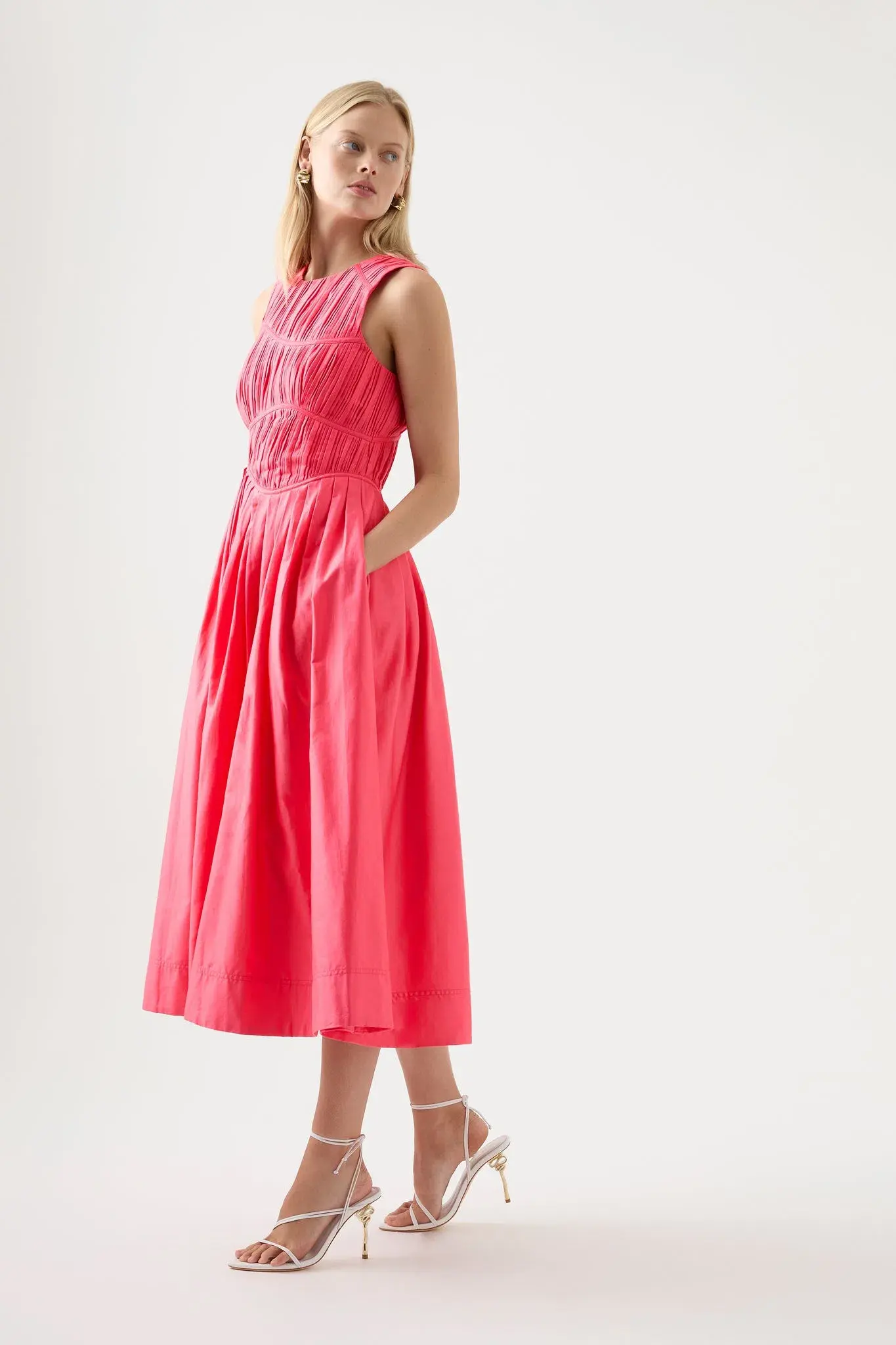 Aje Nya Gathered Midi Dress Rouge Pink Size 12 - Image 1