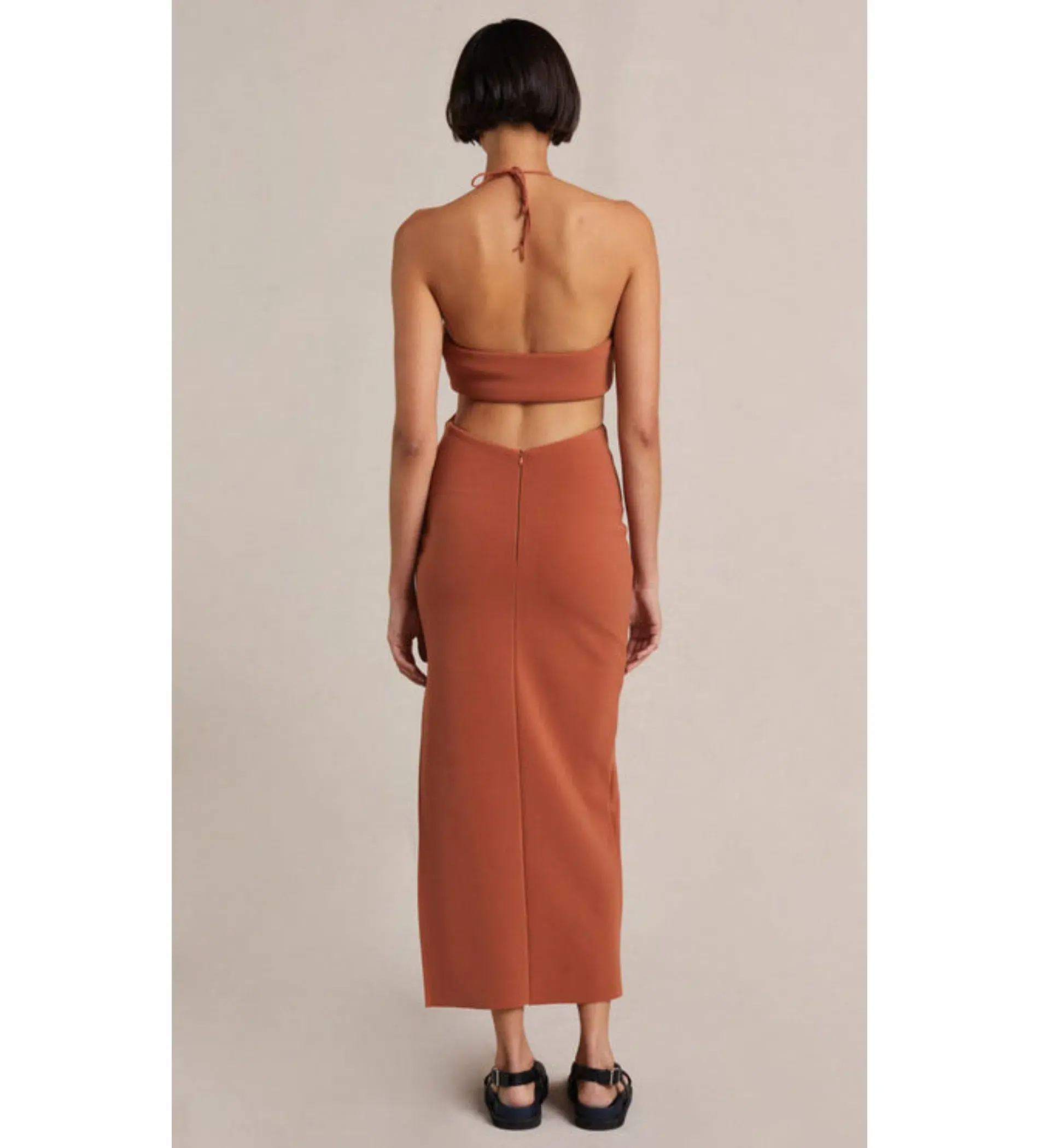 Bec & Bridge Alba Cut Out Midi Dress Terracotta Size AU 6 - Image 3