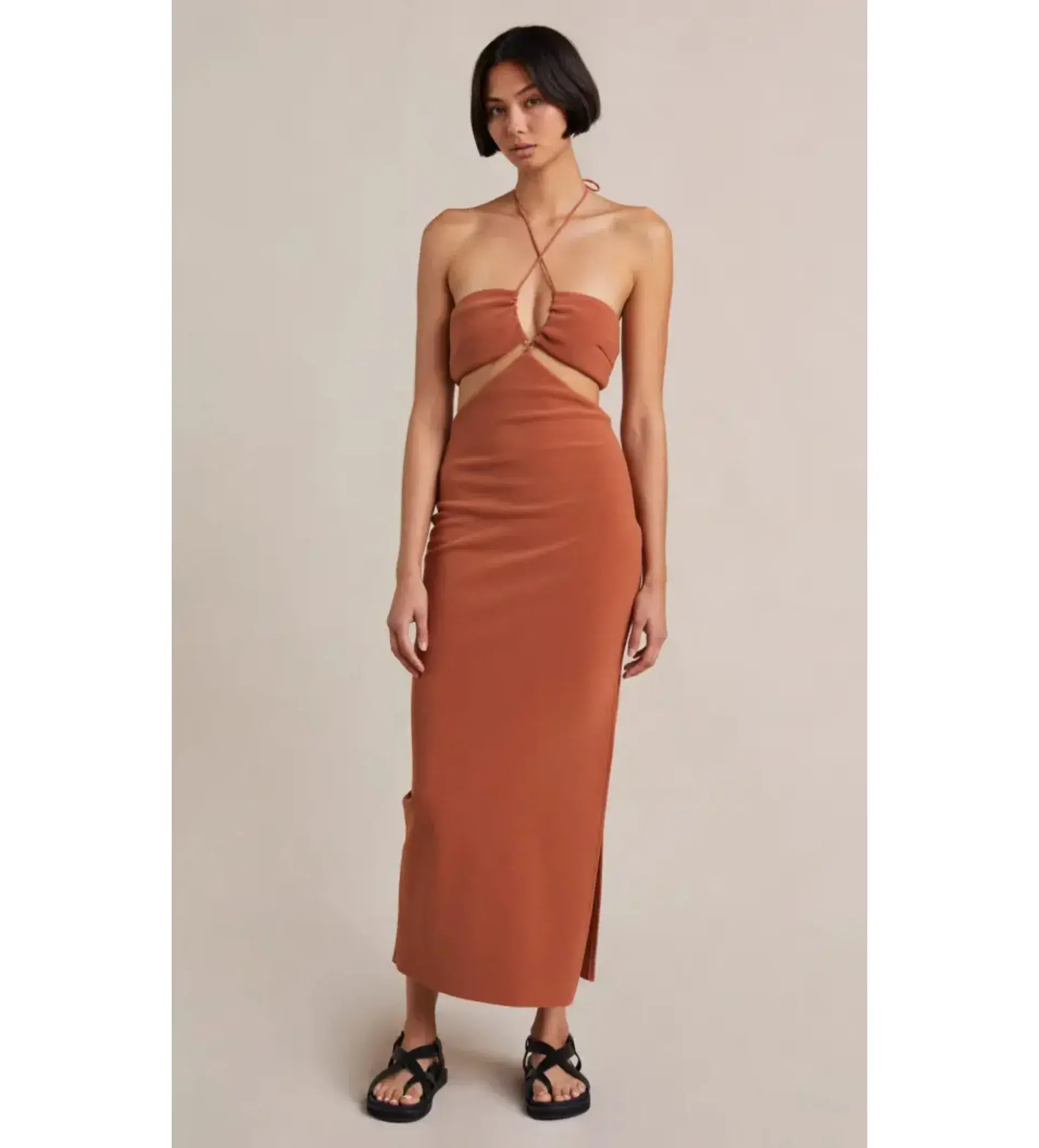 Bec & Bridge Alba Cut Out Midi Dress Terracotta Size AU 6 - Image 1
