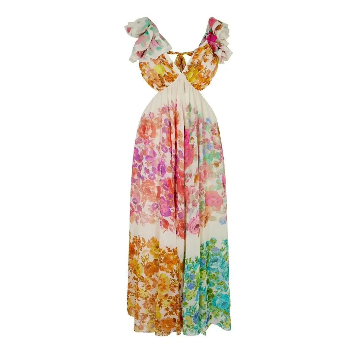 Zimmermann Raie Frill Shoulder Midi Dress Multi Floral Size 0P / AU 6 - Image 6
