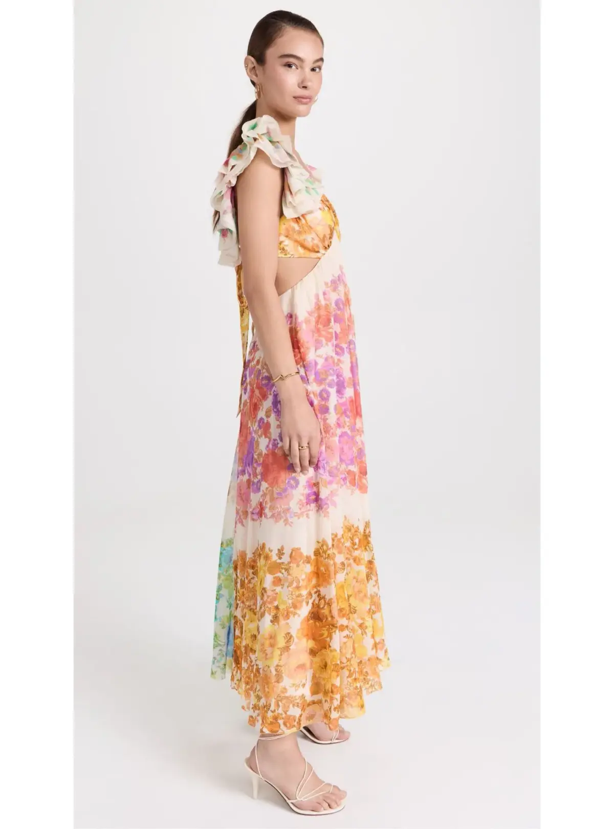 Zimmermann Raie Frill Shoulder Midi Dress Multi Floral Size 0P / AU 6 - Image 2