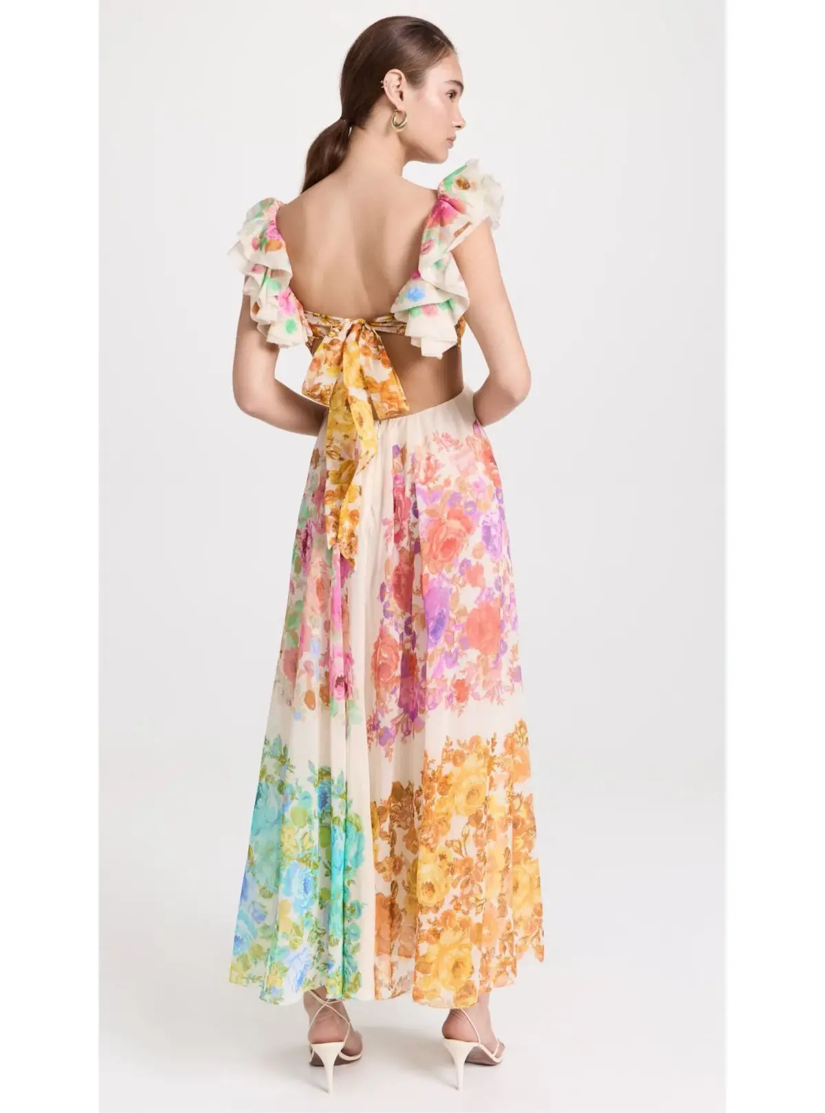 Zimmermann Raie Frill Shoulder Midi Dress Multi Floral Size 0P / AU 6 - Image 3