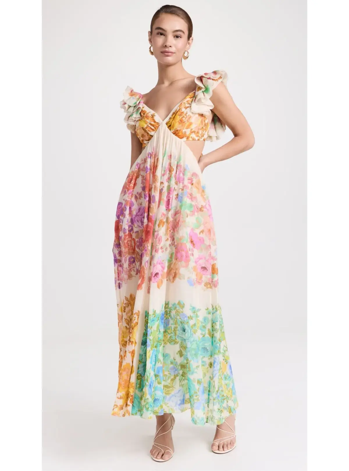 Zimmermann Raie Frill Shoulder Midi Dress Multi Floral Size 0P / AU 6 - Image 1