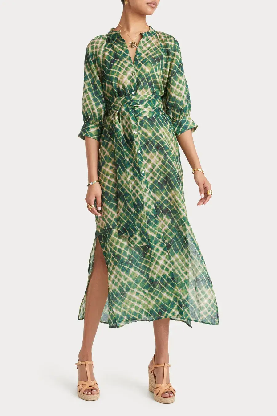 Husk Sabine Midi Dress Green Print Size 14 - Image 1