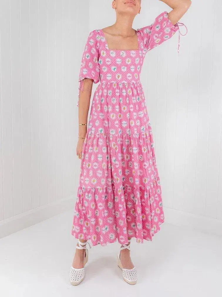 Palm Noosa Grove Street Dress In Pink Stamp Size 14 - Image 1