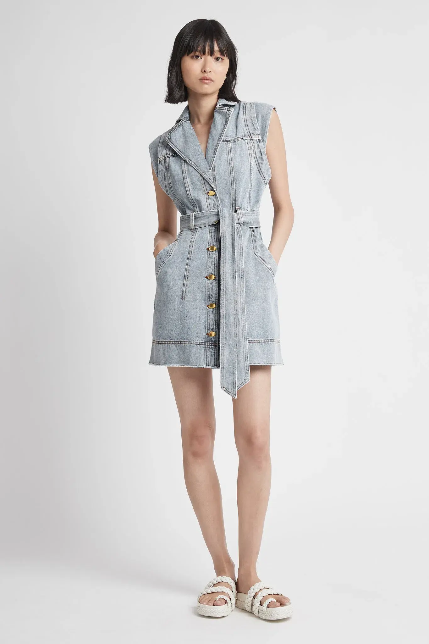 Aje Belmond Denim Vest Dress Blue Size 10  - Image 1