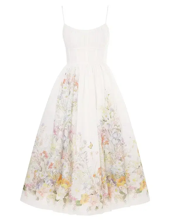 Zimmermann Natura Ruched Midi Dress Ivory Wild Flowers Size 1 / AU 10  - Image 2