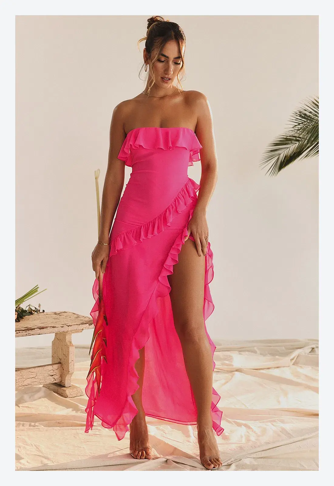 House of CB Sarina Ruffle Maxi Dress Pink Size L/ AU 12 - Image 2