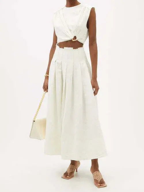 Aje Byblos Ring Cropped Top and Apres Midi Skirt Set Ivory Size 10 - Image 4