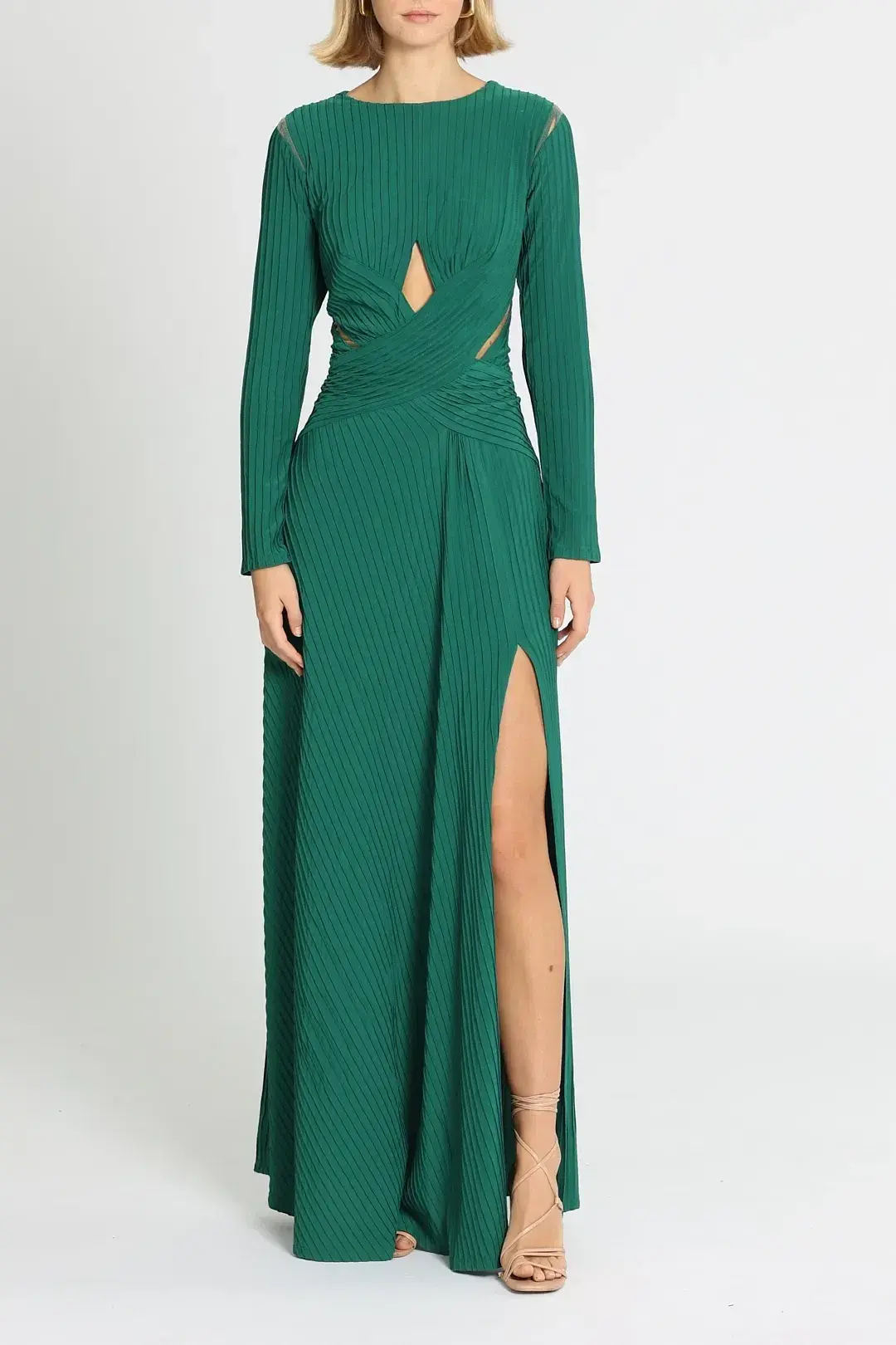 Tadashi Shoji Bollani Pintuck Cutout Gown in Forest Size 10 - Image 1