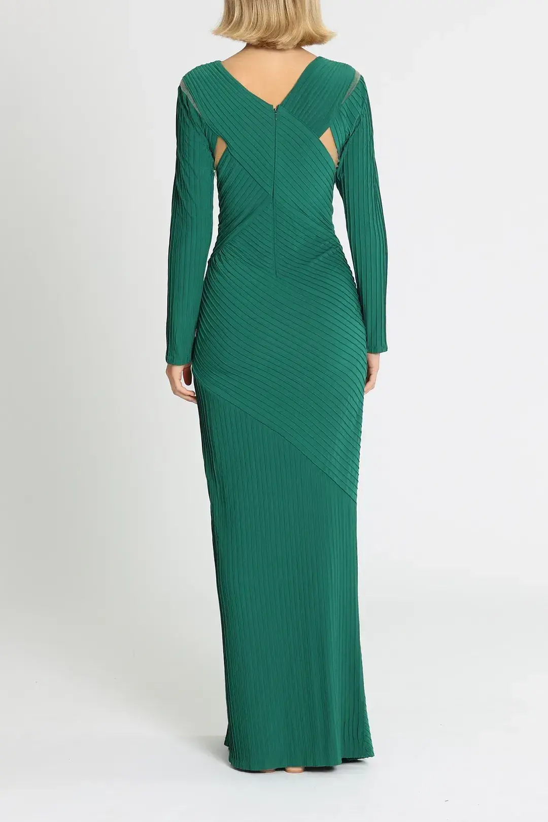 Tadashi Shoji Bollani Pintuck Cutout Gown in Forest Size 10 - Image 3