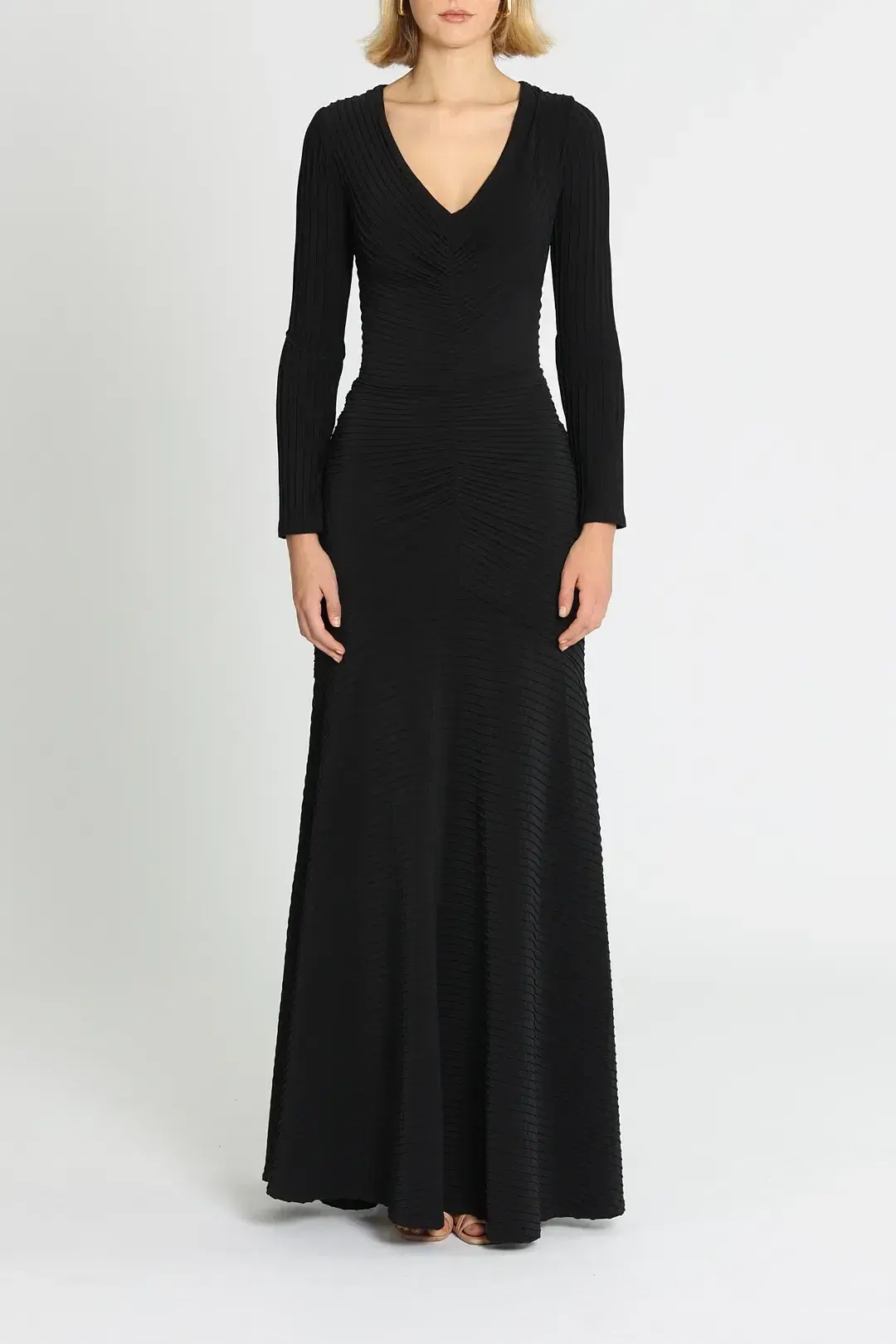 Tadashi Shoji Elias Long Sleeve Pintuck Gown in Black Size 10 - Image 1
