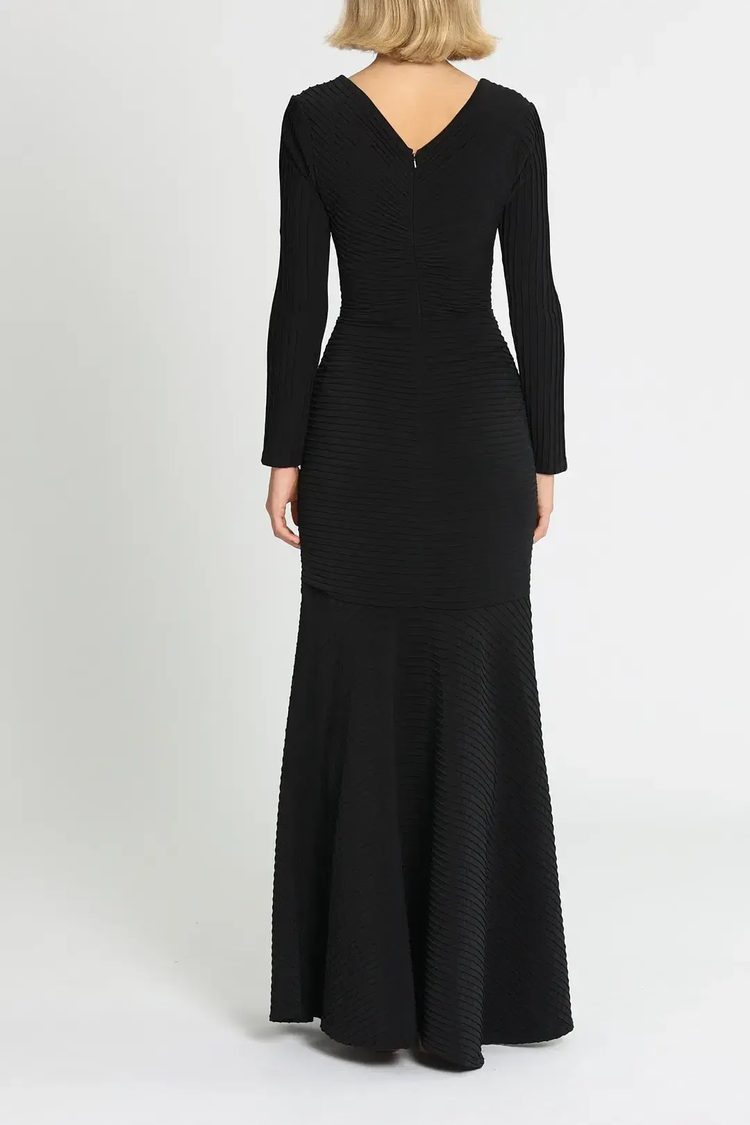 Tadashi Shoji Elias Long Sleeve Pintuck Gown in Black Size 16 - Image 3
