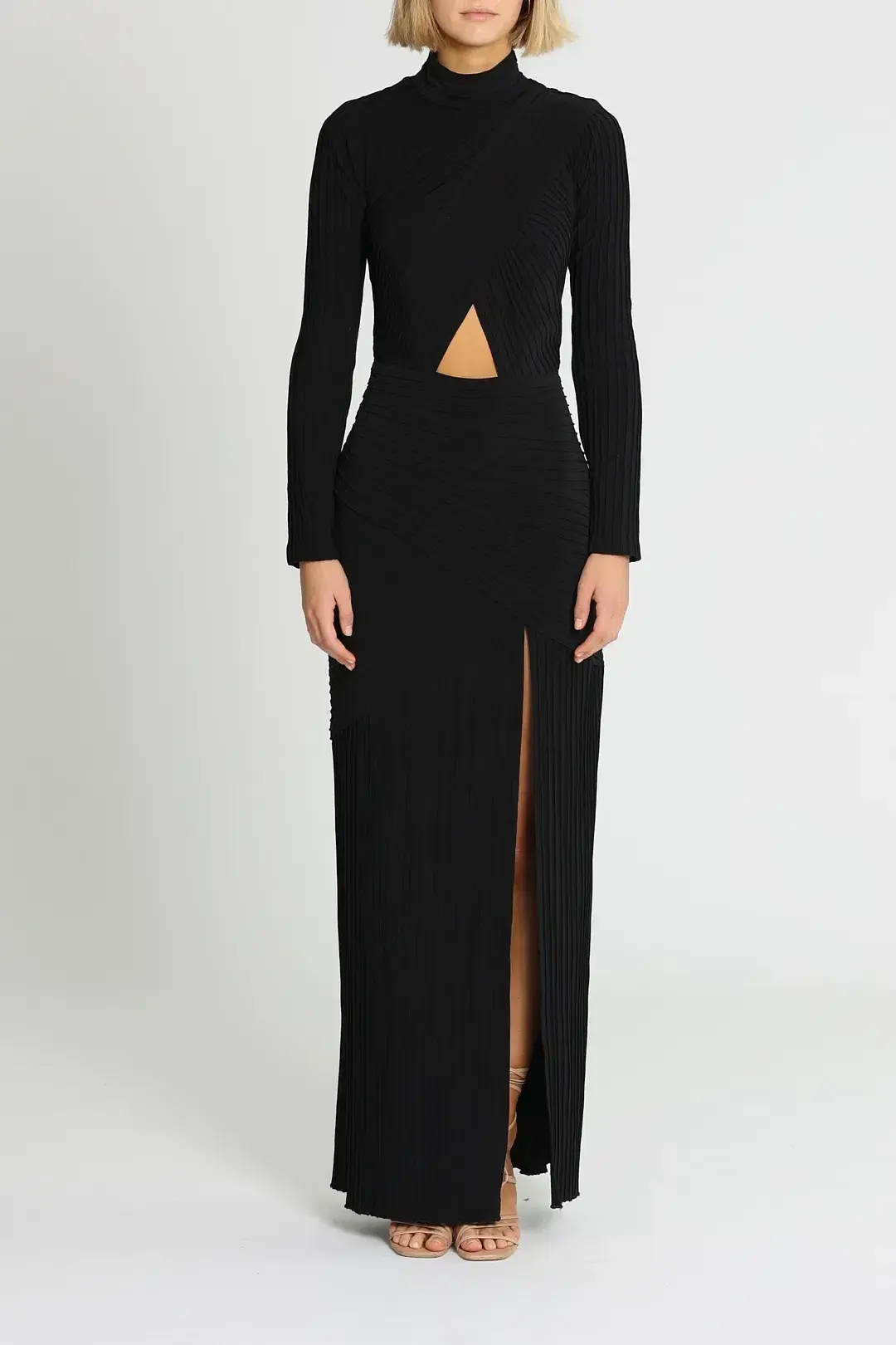 Tadashi Shoji Seneca Open Back Pintuck Gown in Black Size 10 - Image 1