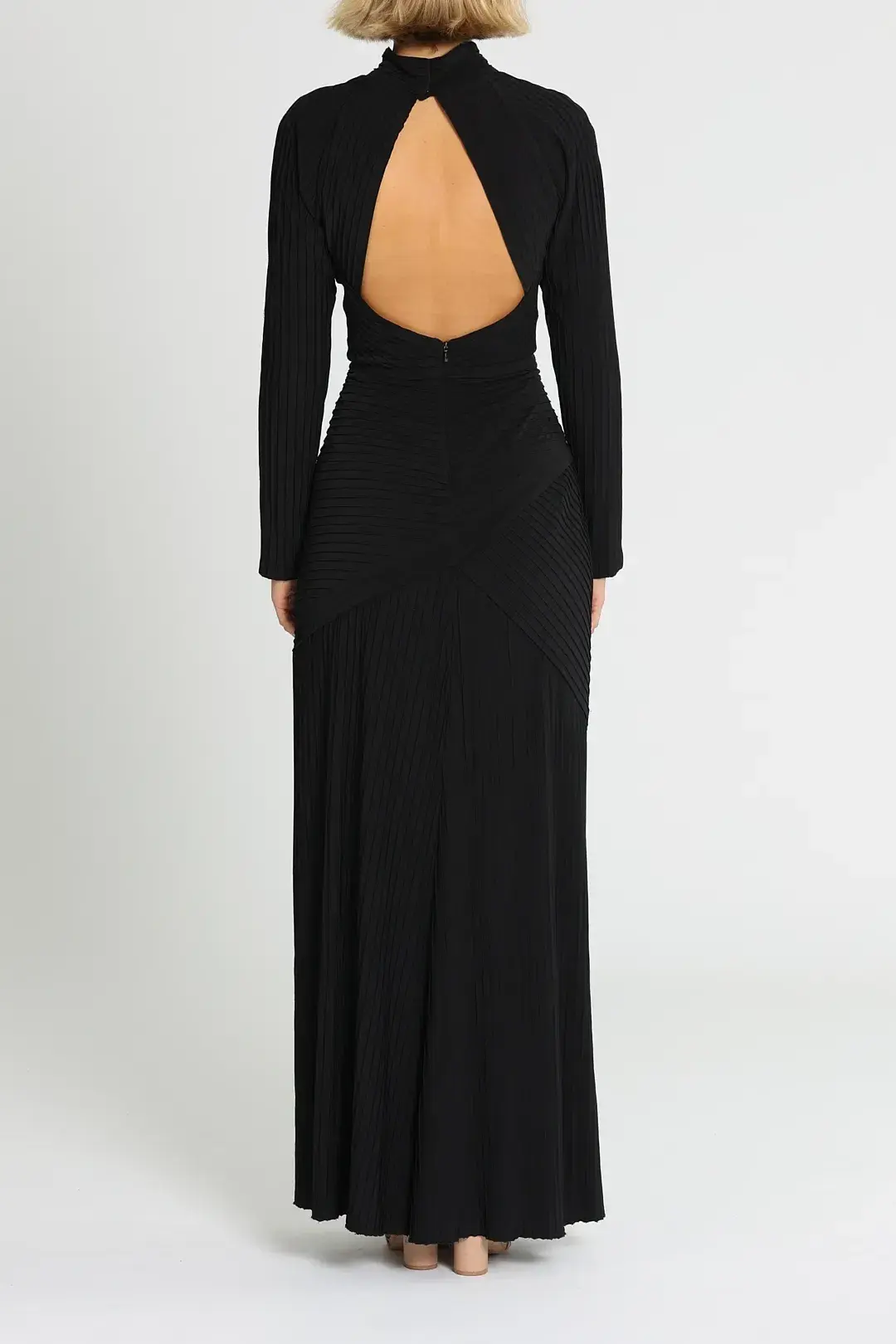 Tadashi Shoji Seneca Open Back Pintuck Gown in Black Size 10 - Image 3