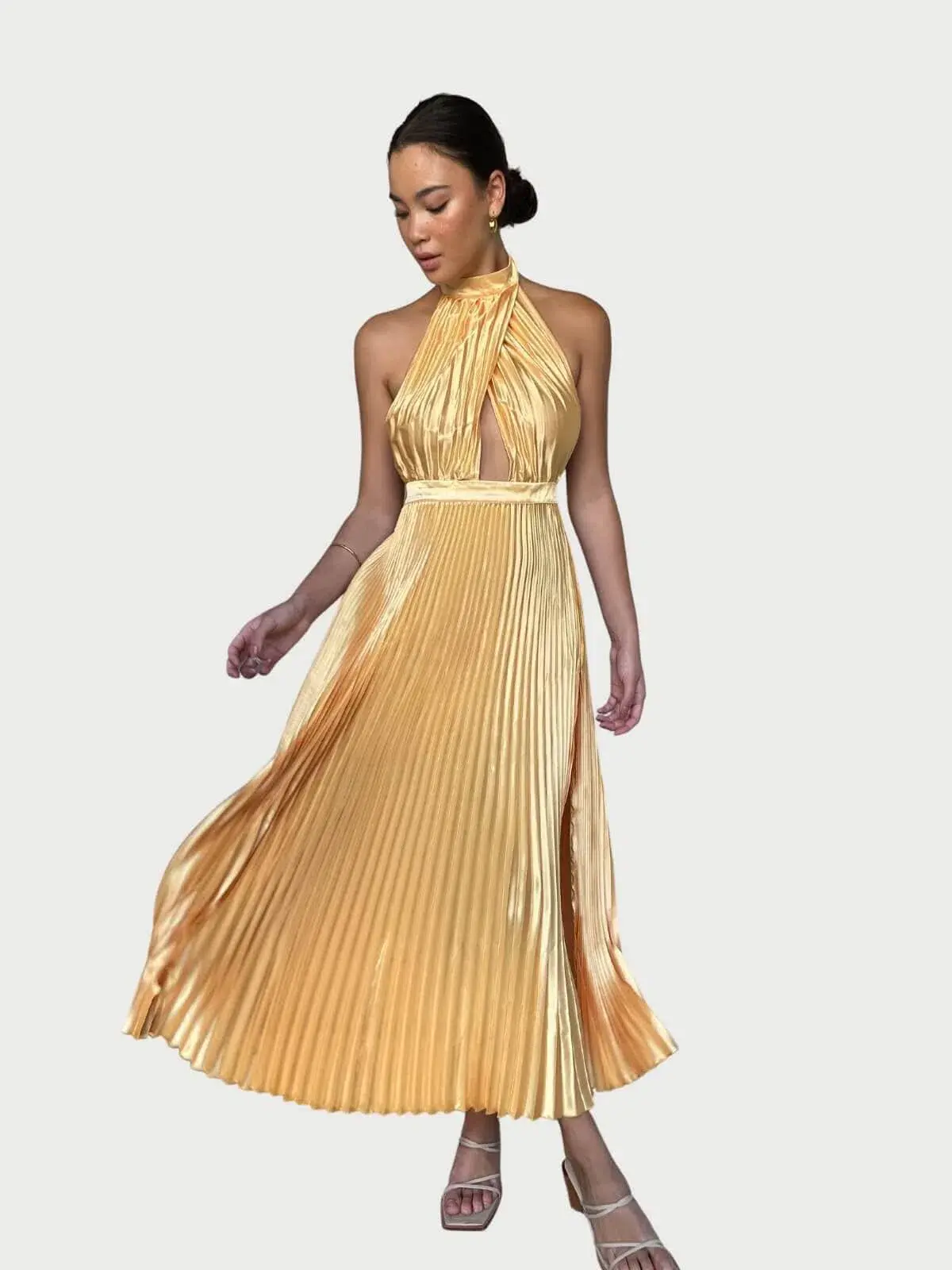 L'Idee Renaissance Split Gown Mango Gold Size 8 - Image 1